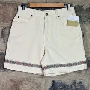 VTG NWT Liz Claiborne Lizwear Petite Cream Denim Floral Tapestry Trim Shorts 12P